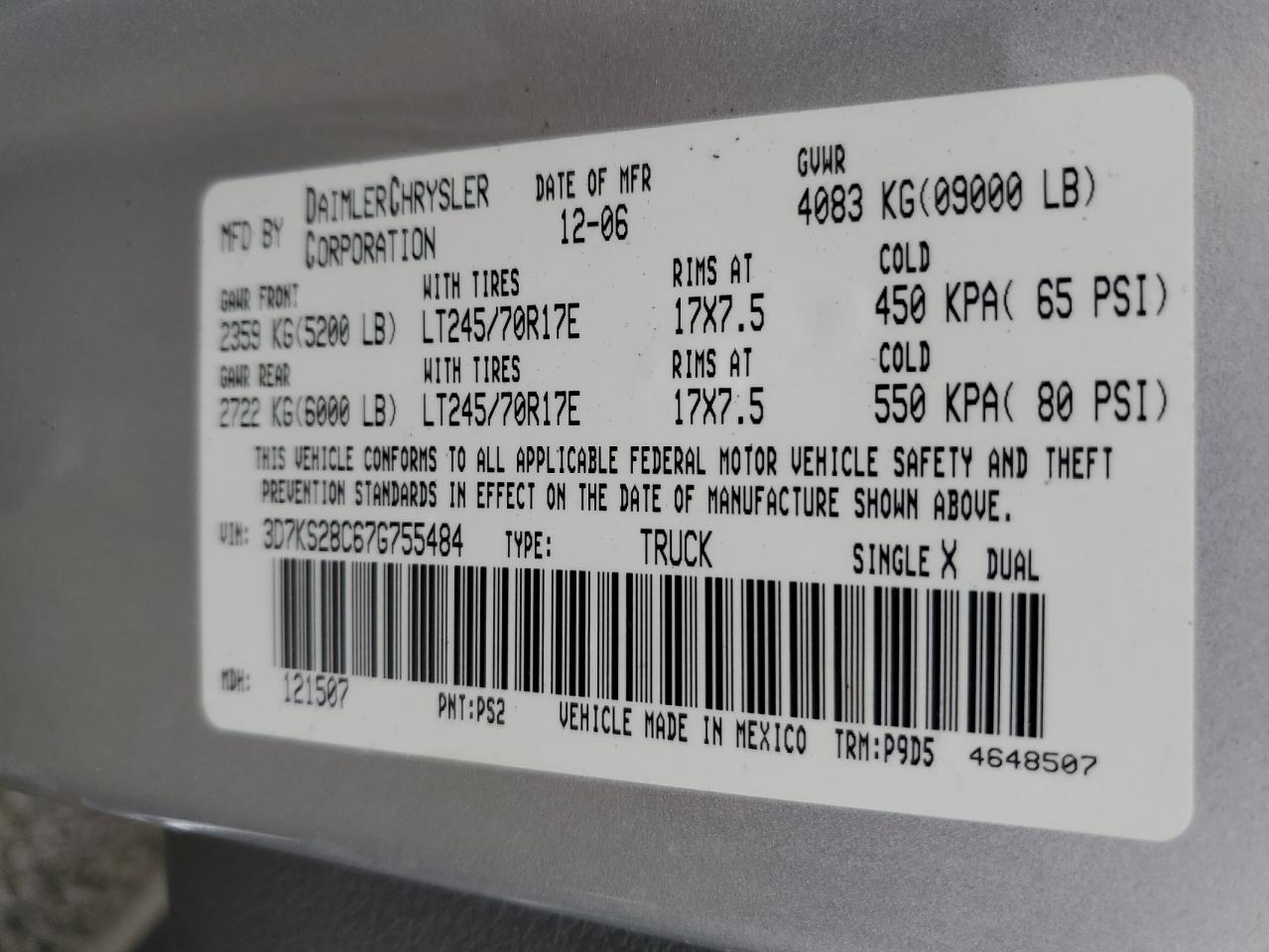 Lot #3281775887 2007 DODGE RAM 2500 S