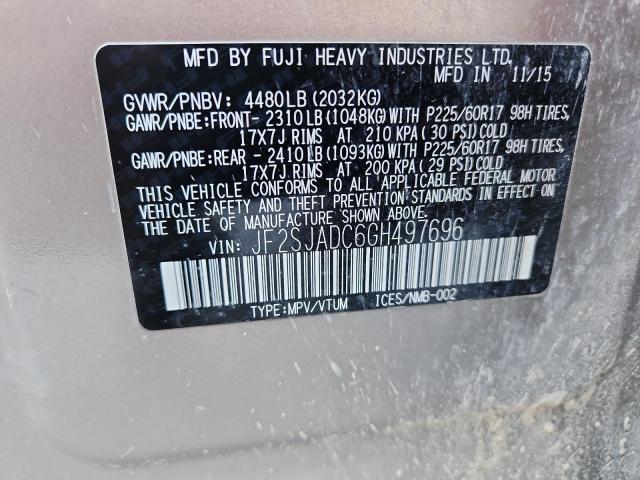 2016 SUBARU FORESTER 2 JF2SJADC6GH497696