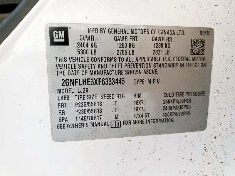 2015 CHEVROLET EQUINOX LT 2GNFLHE3XF6333445