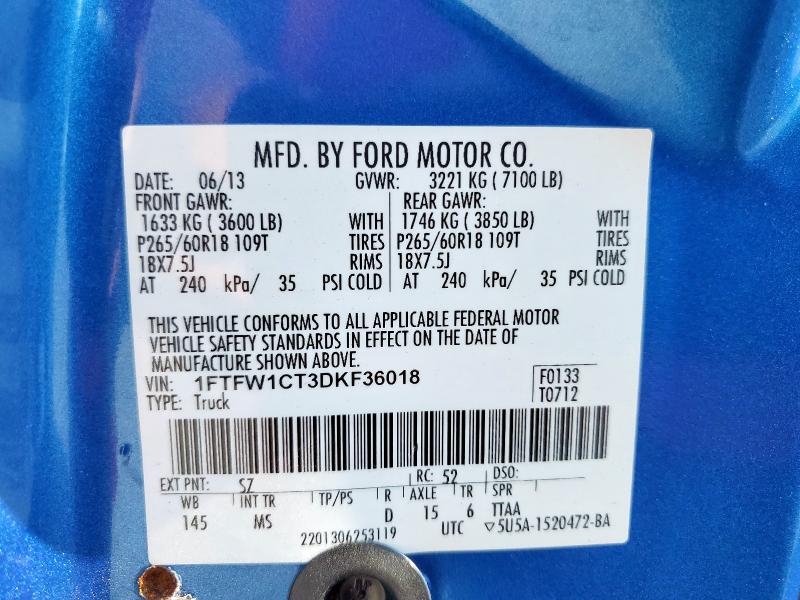 2013 FORD F150 SUPER - 1FTFW1CT3DKF36018