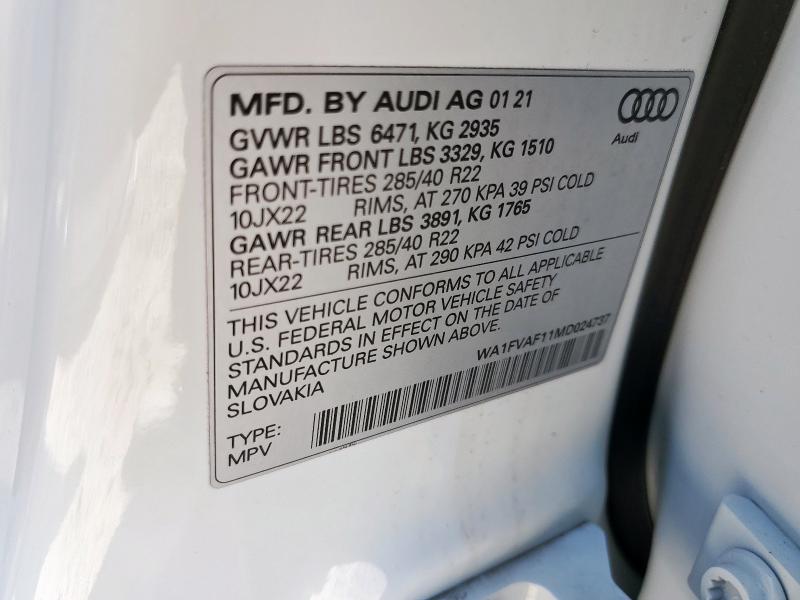 2021 AUDI Q8 PRESTIG WA1FVAF11MD024737