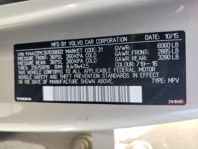 2016 VOLVO XC90 T6 YV4A22PK3G1038602