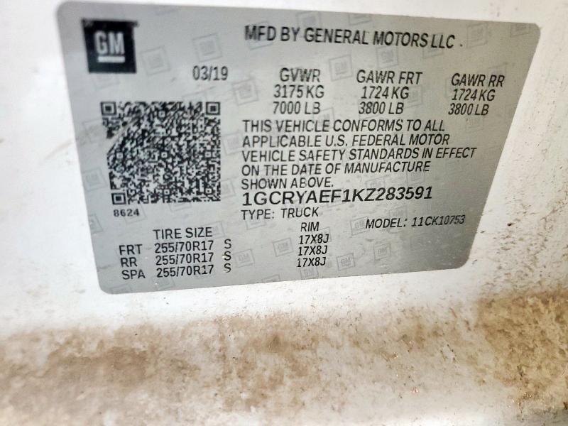 2019 CHEVROLET SILVERADO K1500 1GCRYAEF1KZ283591