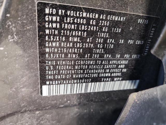 2016 VOLKSWAGEN TIGUAN S - WVGBV7AX4GW530117