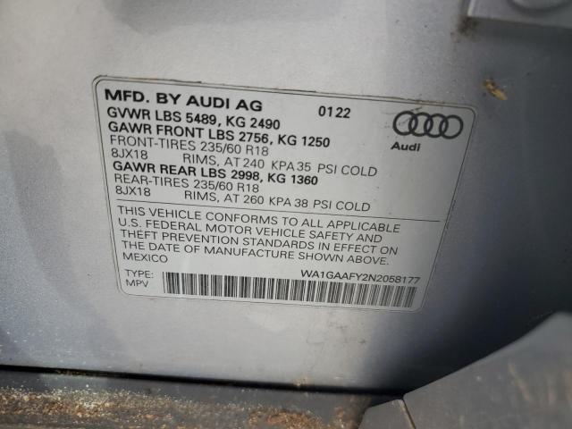 2022 AUDI Q5 PREMIUM WA1GAAFY2N2058177