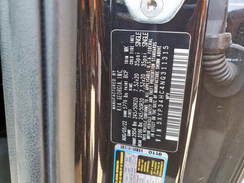 2022 KIA TELLURIDE 5XYP34HC4NG311315