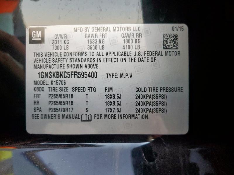 2015 CHEVROLET TAHOE K150 1GNSKBKC5FR595400