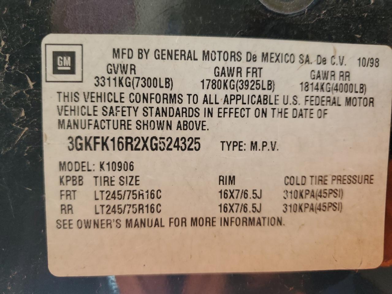 Lot #3276534056 1999 GMC SUBURBAN K