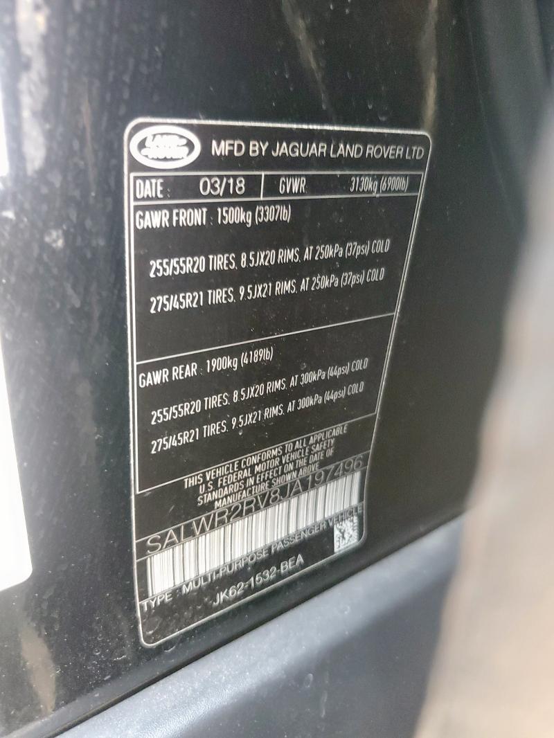 2018 LAND ROVER RANGE ROVER SPORT HSE SALWR2RV8JA197496