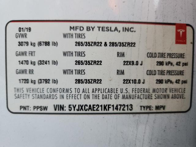 2019 TESLA MODEL X 5YJXCAE21KF147213