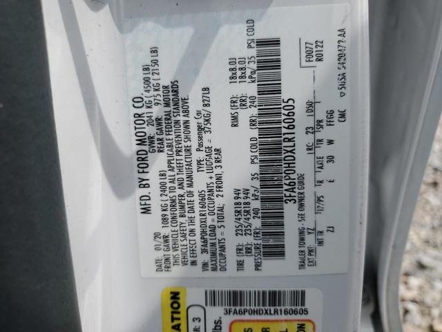 2020 FORD FUSION SE - 3FA6P0HDXLR160605