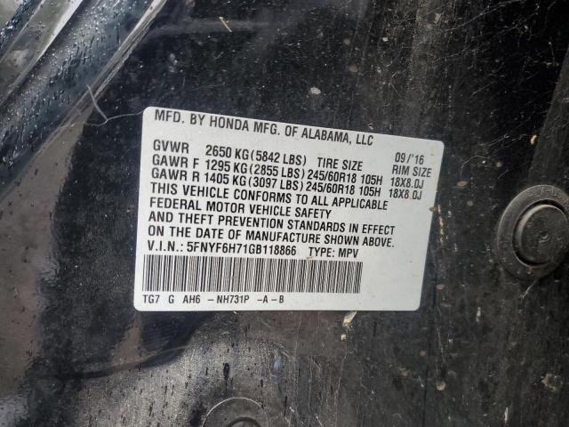 2016 HONDA PILOT EXLN 5FNYF6H71GB118866