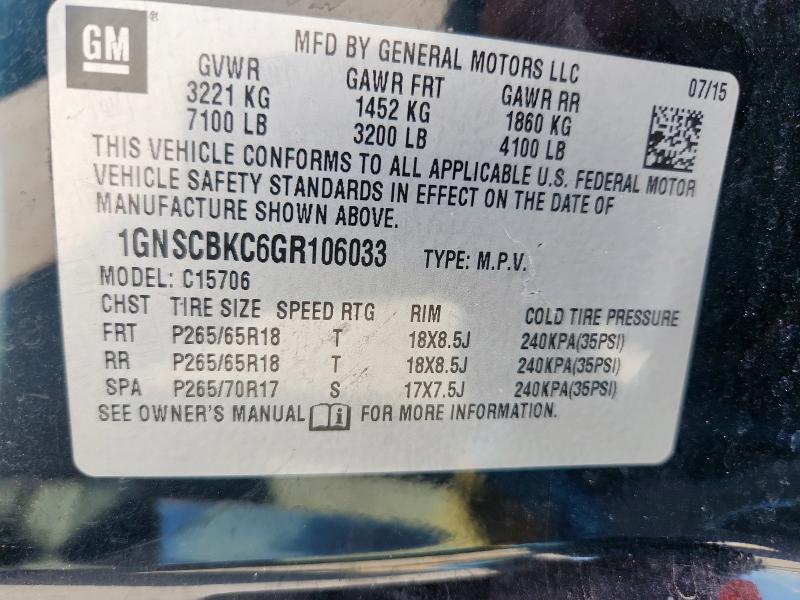 2016 CHEVROLET TAHOE LT 1GNSCBKC6GR106033