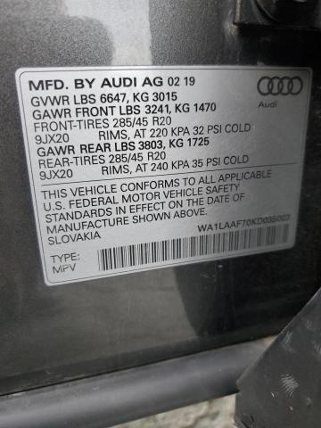 2019 AUDI Q7 PREMIUM WA1LAAF70KD035003