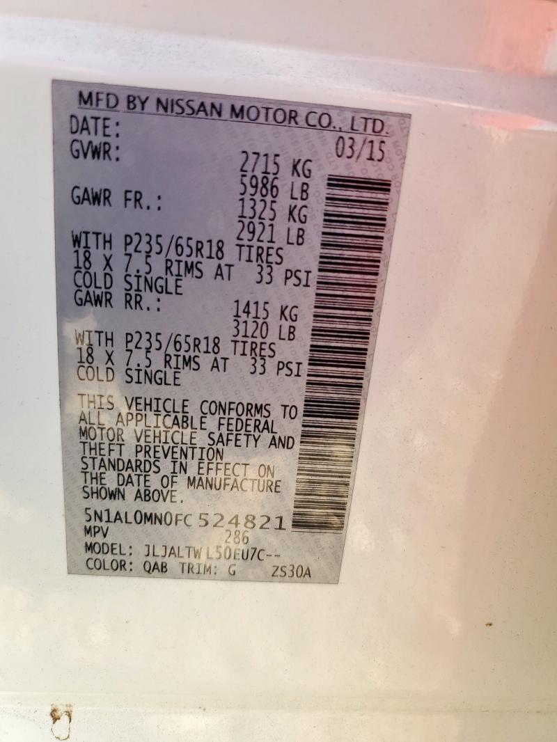 2015 INFINITI QX60 - 5N1AL0MN0FC524821