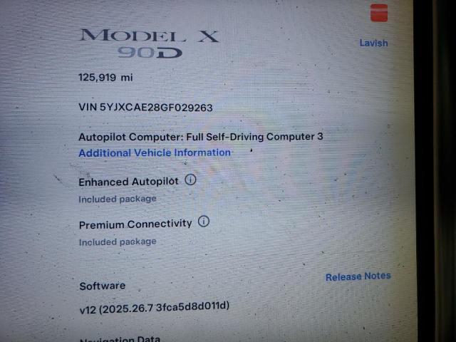 2016 TESLA MODEL X 5YJXCAE28GF029263