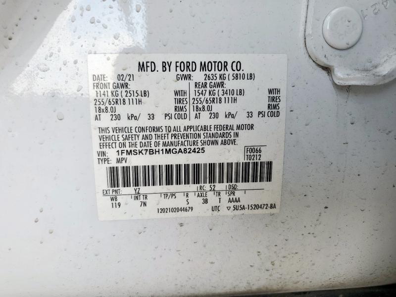 2021 FORD EXPLORER - 1FMSK7BH1MGA82425