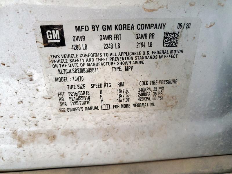 2021 CHEVROLET TRAX 1LT KL7CJLSB2MB305811