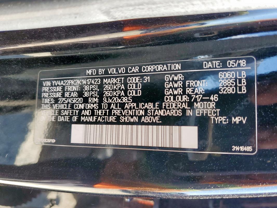 2019 VOLVO XC90 T6 MO YV4A22PK2K1417423