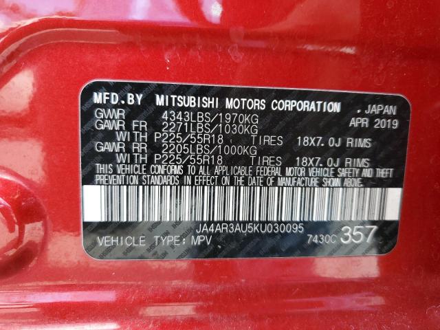 2019 MITSUBISHI OUTLANDER JA4AR3AU5KU030095