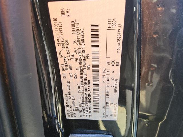 2019 FORD ESCAPE SEL 1FMCU9HD0KUA11309