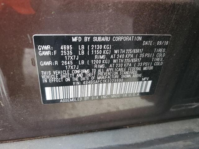 2019 SUBARU OUTBACK 2. - 4S4BSAFC1K3229990