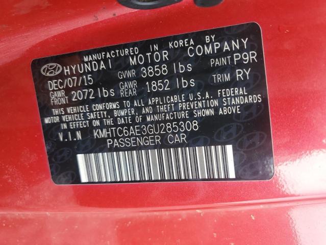 2016 HYUNDAI VELOSTER T KMHTC6AE3GU285308
