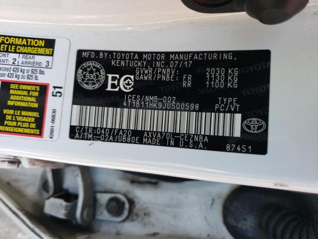 2018 TOYOTA CAMRY L 4T1B11HK9JU500598