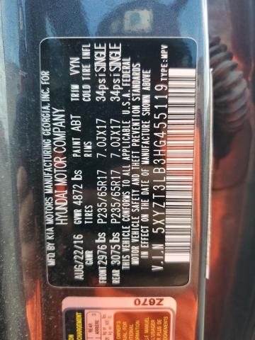 2017 HYUNDAI SANTA FE S 5XYZT3LB3HG455119