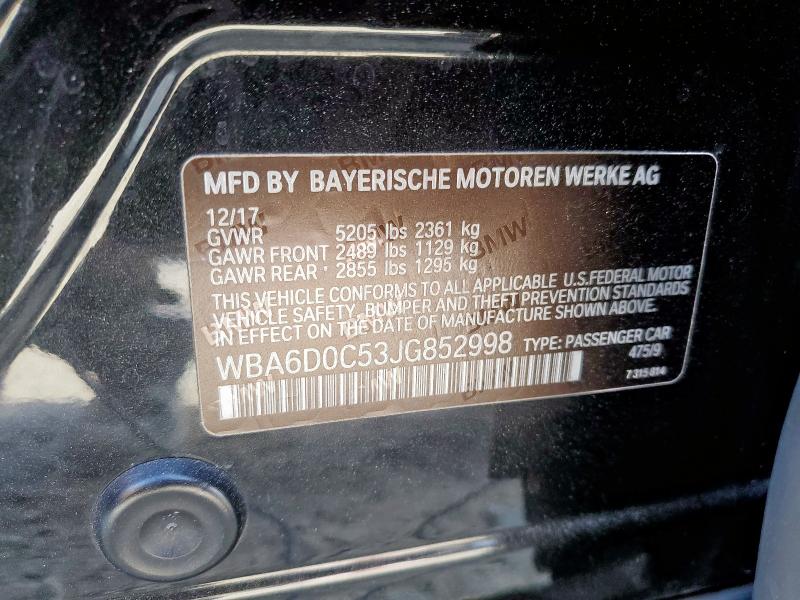 2018 BMW 640 I GRAN WBA6D0C53JG852998