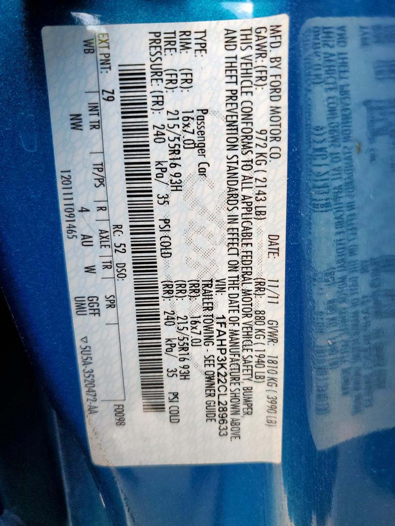 2012 FORD FOCUS SE - 1FAHP3K22CL289633