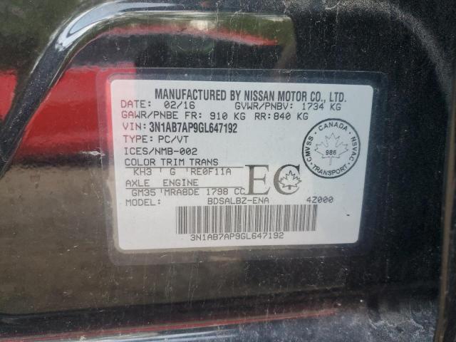 2016 NISSAN SENTRA S 3N1AB7AP9GL647192