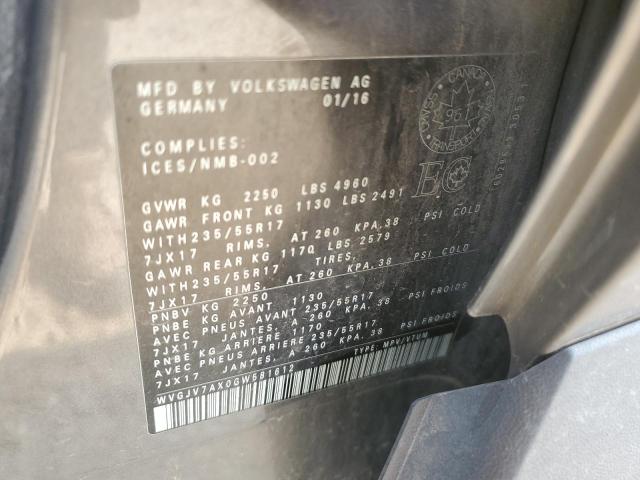 2016 VOLKSWAGEN TIGUAN COM WVGJV7AX0GW581612