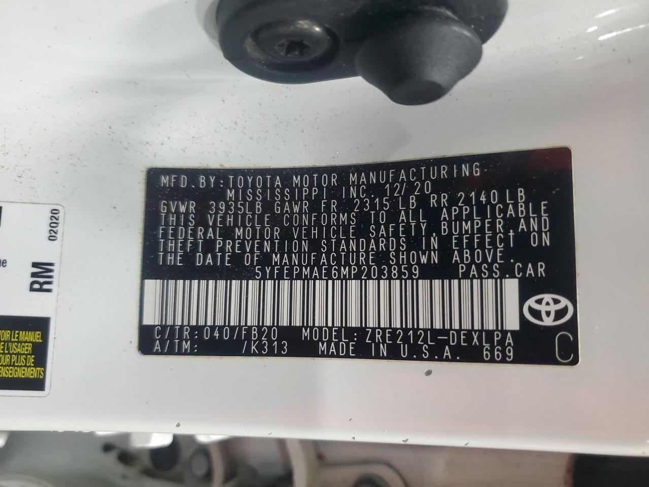 Lot #3309302615 2021 TOYOTA COROLLA LE