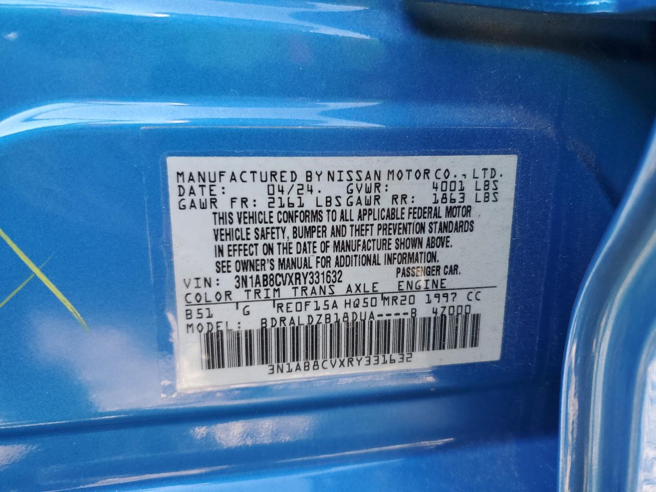 Lot #3317784079 2024 NISSAN SENTRA SV