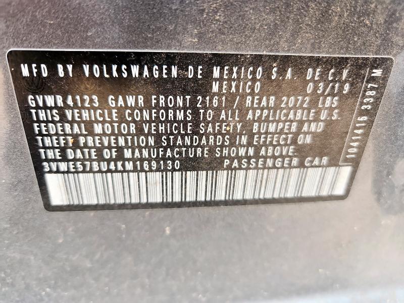2019 VOLKSWAGEN JETTA SEL 3VWE57BU4KM169130
