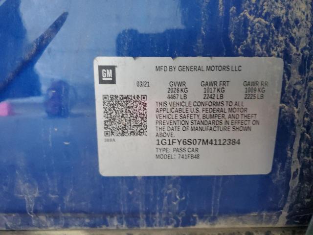 2021 CHEVROLET BOLT EV LT 1G1FY6S07M4112384