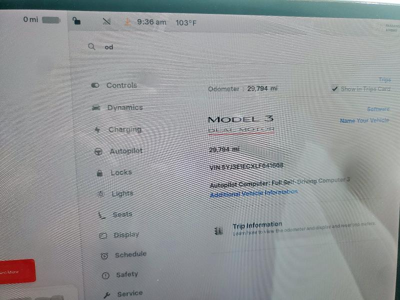 2020 TESLA MODEL 3 5YJ3E1ECXLF641668