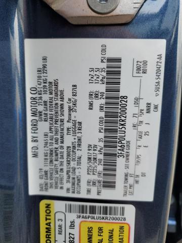 2019 FORD FUSION SE - 3FA6P0LU5KR200028