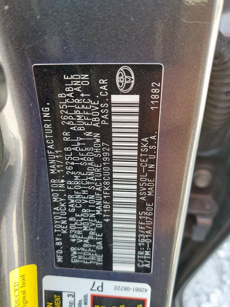 2012 TOYOTA CAMRY BASE - 4T1BF1FK8CU019927