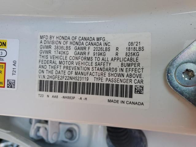 2022 HONDA CIVIC - 2HGFE2F22NH523119