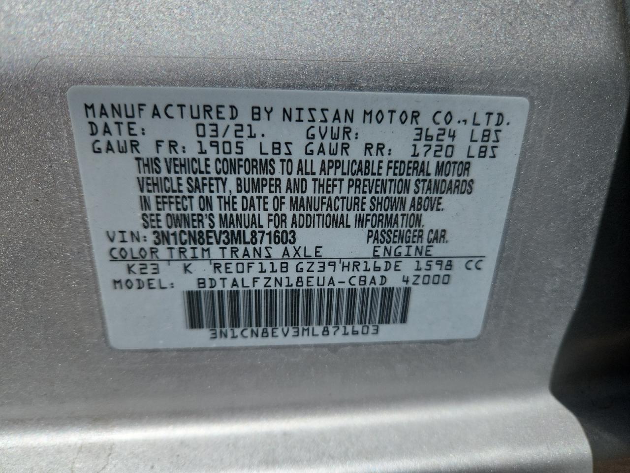 Lot #3301852005 2021 NISSAN VERSA SV