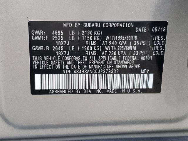 2018 SUBARU OUTBACK 2.5I LIMITED 4S4BSANC0J3379332