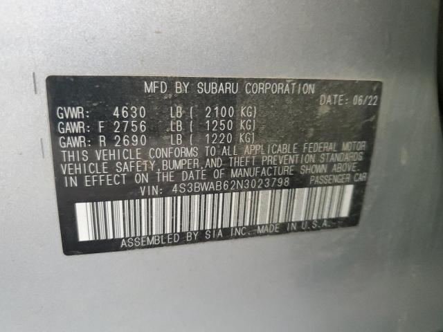 2022 SUBARU LEGACY 4S3BWAB62N3023798