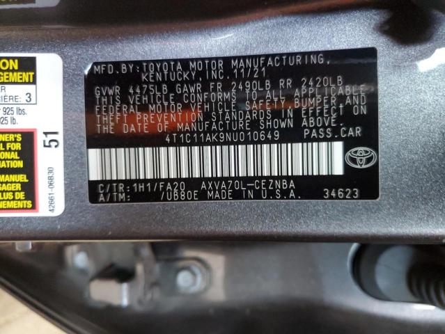 2022 TOYOTA CAMRY LE 4T1C11AK9NU010649