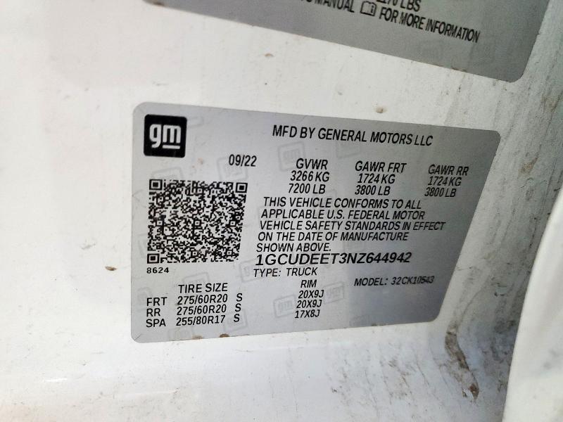 2022 CHEVROLET SILVERADO K1500 RST 1GCUDEET3NZ644942