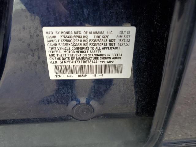 2015 HONDA PILOT EXLN 5FNYF4H7XFB078144