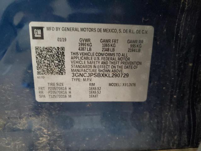 2019 CHEVROLET TRAX 1LT 3GNCJPSBXKL290729