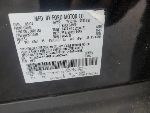 2017 FORD EXPLORER L - 1FM5K7FH0HGD02425