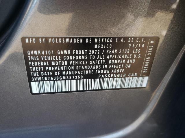 2016 VOLKSWAGEN JETTA S 3VW167AJ9GM387350